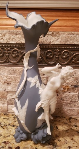 Volkstedt Germany Antique Art Nouveau 12" Full figural Floral Vase, Jasperware - Picture 3 of 14