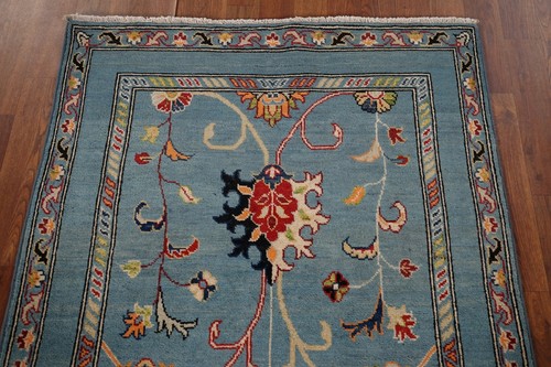 Hellblau Blumenmuster Oushak orientalischer Akzentteppich 3x5 Wolle handgeknüpfter Foyer Teppich - Bild 12 von 19