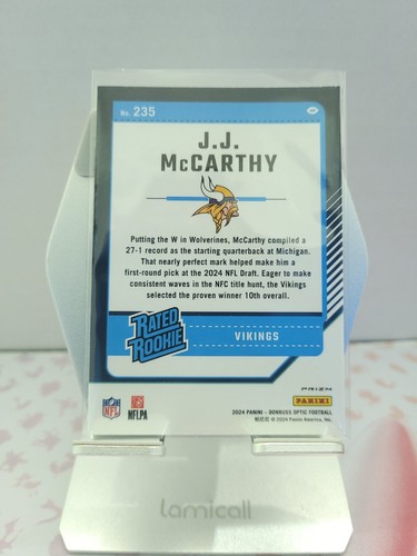 2024 PANINI DONRUSS OPTIC J.J. MCCARTHY #235 RATED ROOKIE HOLO SILVER PRIZMS SP - Picture 2 of 2