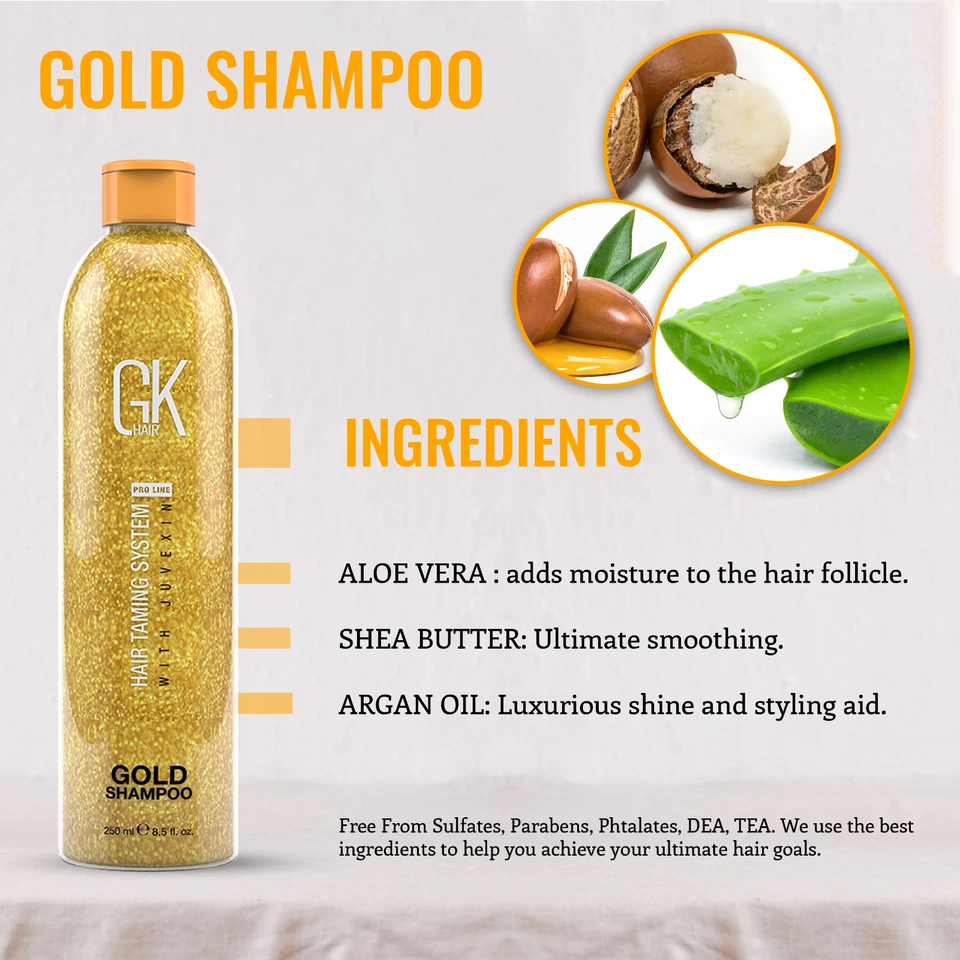 Champú GK Hair Gold 8,5 fl oz fórmula sin sulfatos para cabello hidratado y brillante Foto 4 de 4