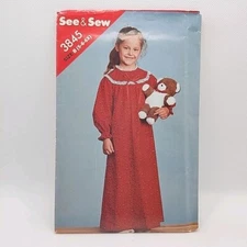Butterick See & Sew 3845 Children's Nightgown PJs Sewing Pattern Size 5-6X Uncut