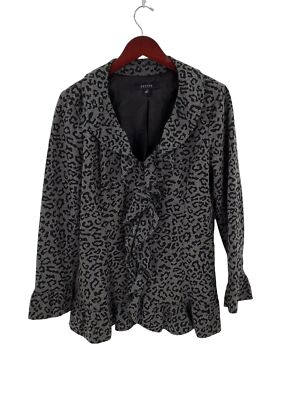 Sandro Studio Jacket Womens Ruffle Front Leopard Print Grey Size Medium