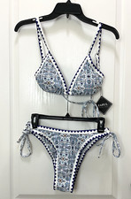 Zaful 2 pc. Blue White Floral Bikini 8 Triangle Tie Sides