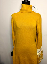 NWT Lulus Knit Turtleneck Dress Mustard Yellow Crochet Sleeves Size M