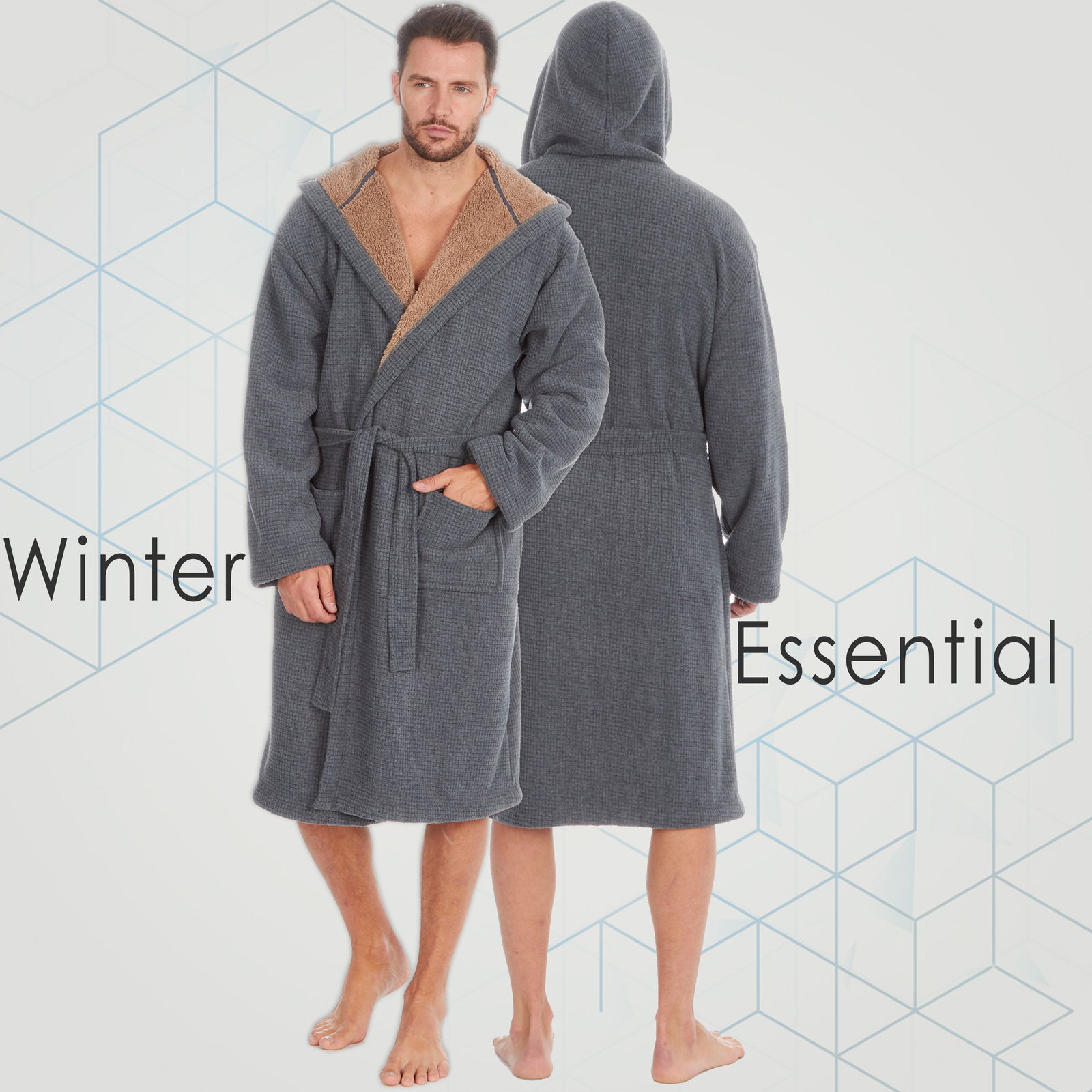 Mens Winter Robe M L XL XXL Full Sherpa Fleece Lined Hooded Dressing