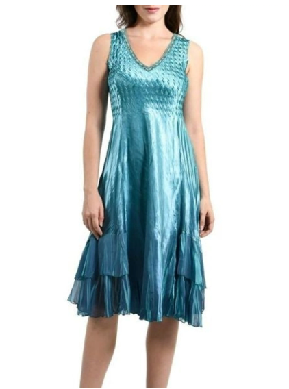 KOMAROV TIERED CHARMEUSE & CHIFFON SLEEVELESS MARINE NIGHT OMBRE DRESS S |  eBay UK