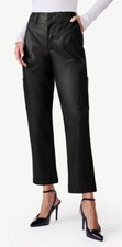 Scoop Women's High Rise 27" inseam Faux Leather Cargo Black Pants Super Soft 12