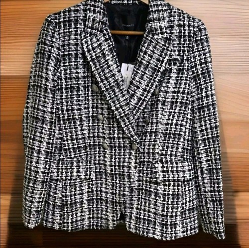 Dynamite Paloma Women's Black White Tweed Silver Button Blazer Jacket Vest