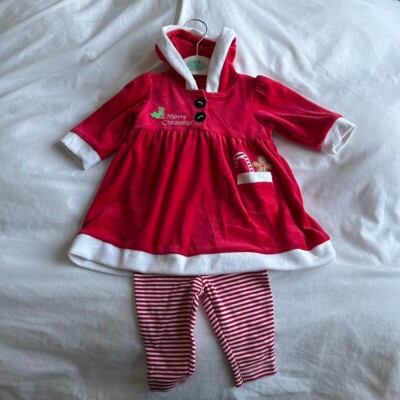 Asda George 2pc Red White Stripe Christmas Hooded Dress/Pants