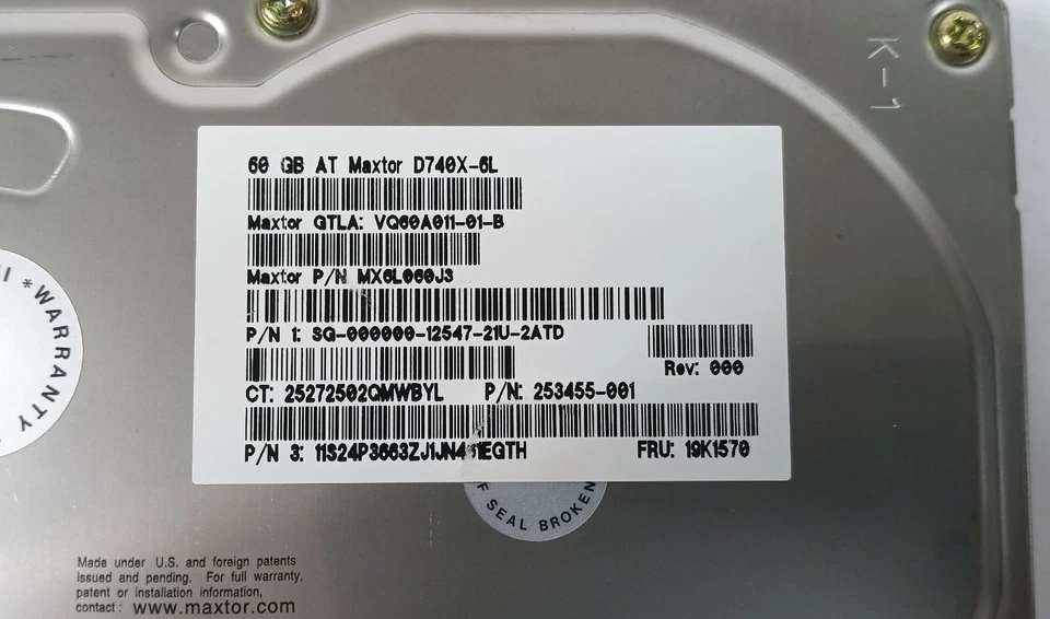 Maxtor 60GB IDE 3.5" Hard drive Disk IDE D740X-6L MX6L060J3 Parts Or Repair - Image 3 of 4