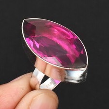 Natural Pink Topaz Gemstone 925 Sterling Silver Unisex Ring Jewelry SR-21