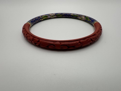 Vintage Carved Cinnabar / Cloisonne Bangle Bracelet 2.5 inner Diameter BrB3 - Picture 13 of 22