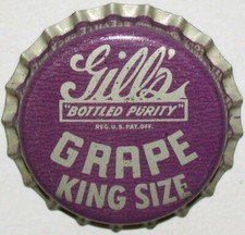 Vintage soda pop bottle cap GILLS GRAPE King Size Coca Cola Beeville Texas unusd