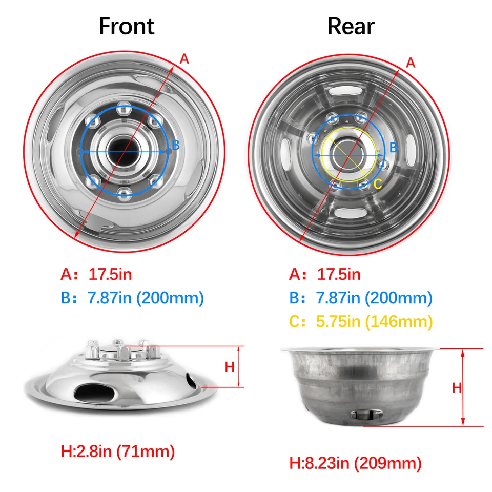 17" Simulators Wheel Cover 8 Lug 4 Hand Hole Hubcaps for 2005-2021 Ford F350 - Imagem 3 de 4