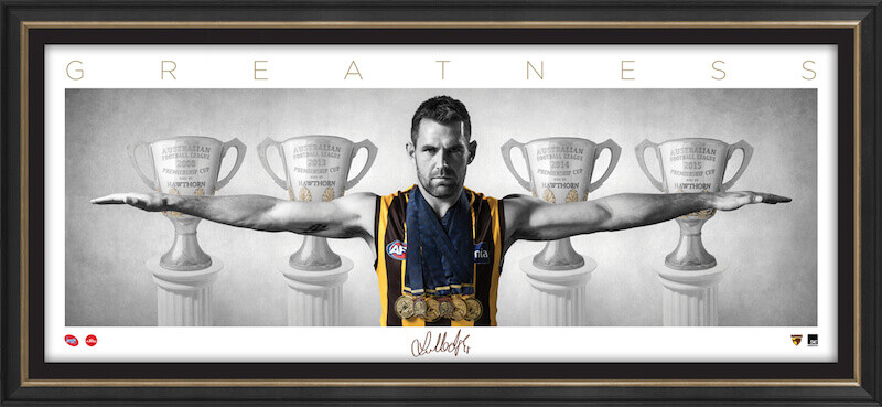 LUKE HODGE HAWTHORN HAWKS SIGNED FRAMED POSTER MARTIN LEWIS AFL MEMORABILIA