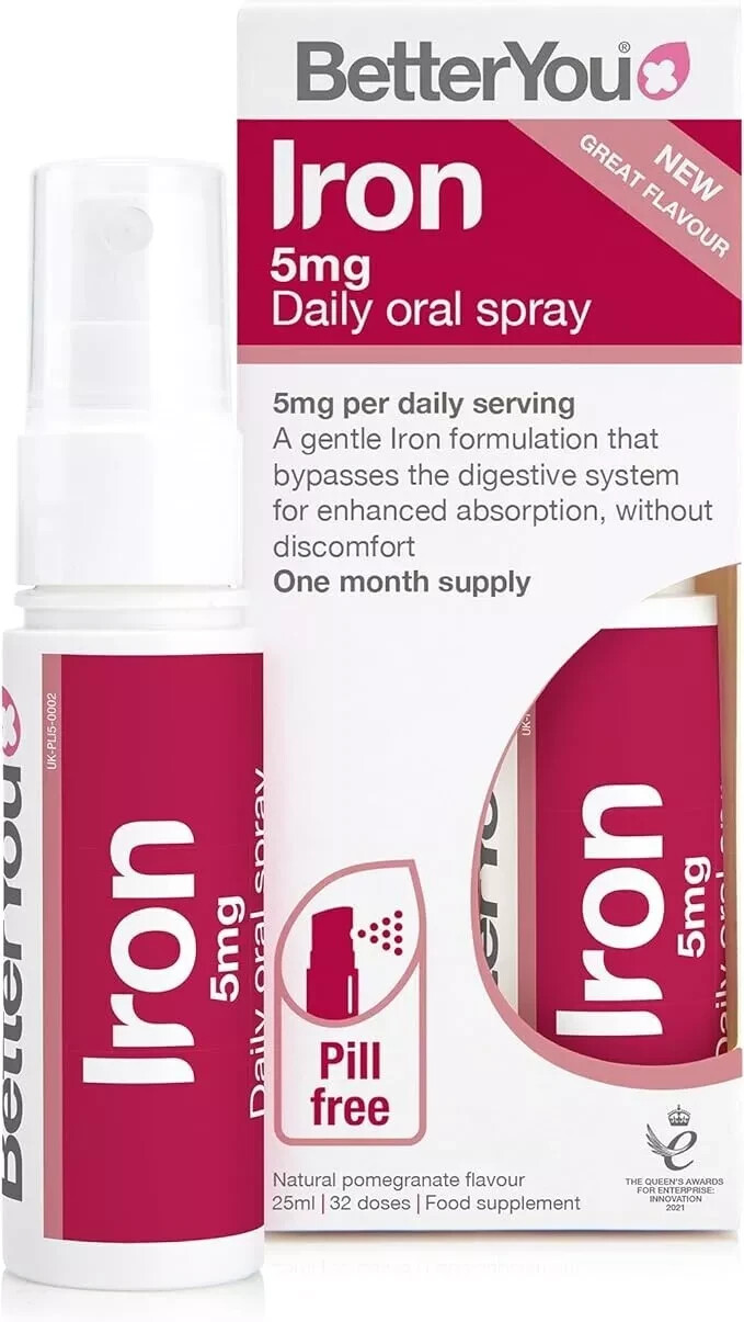 BetterYou Iron Daily Oral Spray, Pill-free Iron Supplement 5mg POMEGRANATE