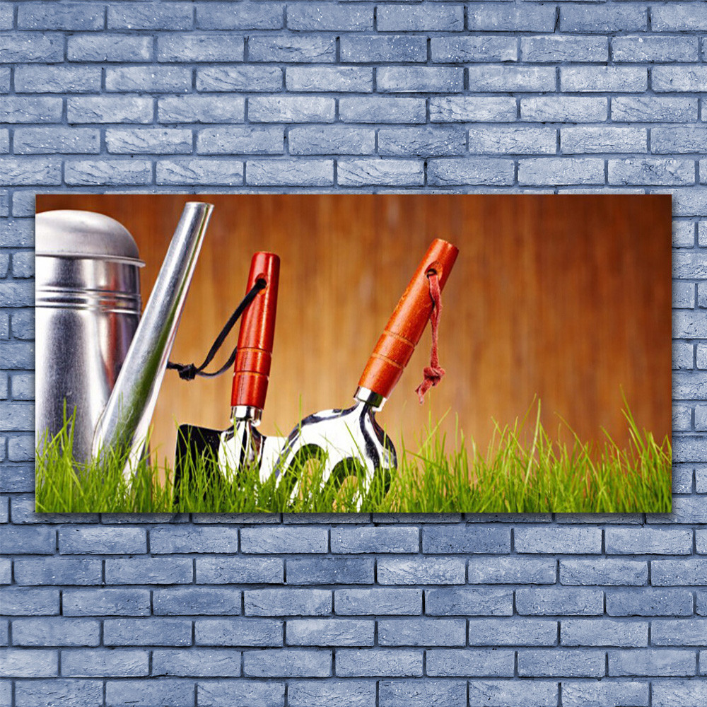 Tableau Art Arrosoir Herbe impression sous verre 140x70 décoration murale