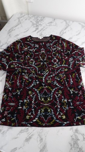 J Jill Knit Sweater Black Burgundy Printed Crew Neck Cotton Blend Pullover XS - Picture 7 of 16