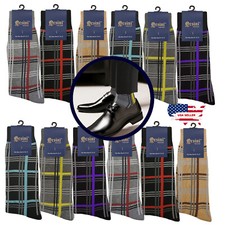 3-12 Pair Plaid Pattern First quality Multi color Men's COTTON Dress Socks 10-13