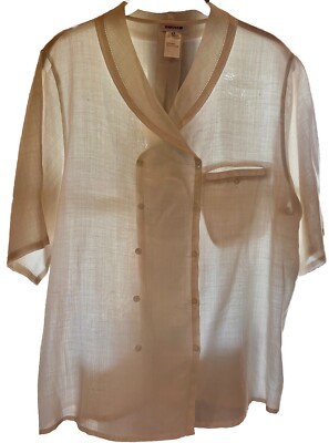 Vintage Rodier Paris Blouse In Off White With Double Breast Buttons. Size 14/44