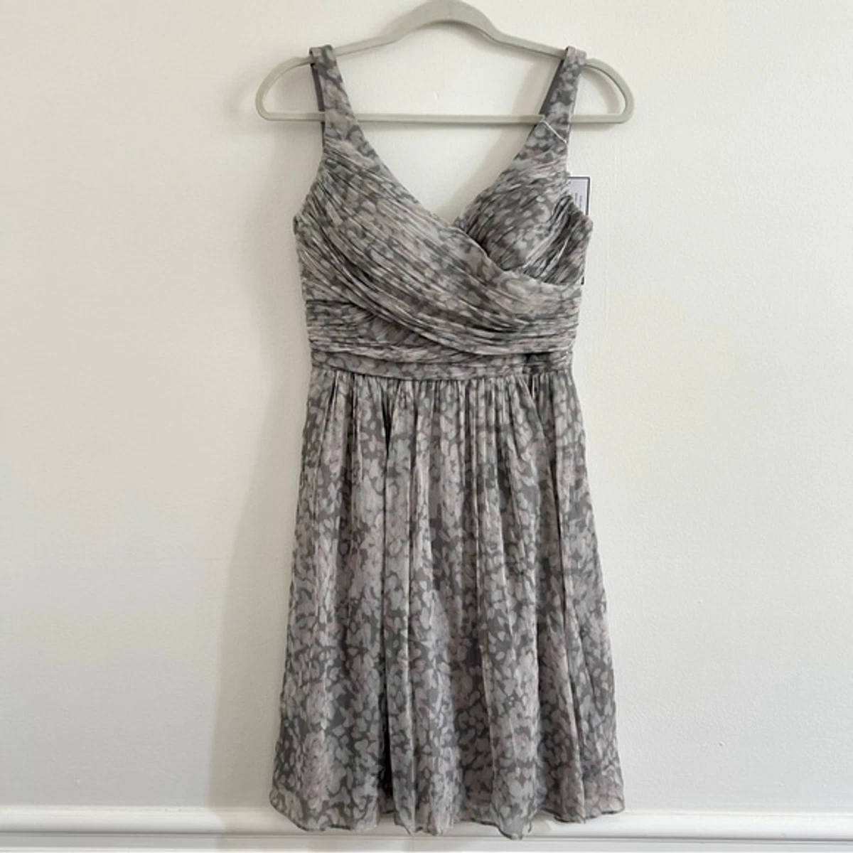 NWT J. Crew Heidi Silk Chiffon Watercolor Short Dress in Smoke