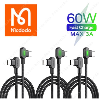 USB-C To Type C Cable PD 60W Fast Charging Cord Charger MCDODO 90° Degree Angle