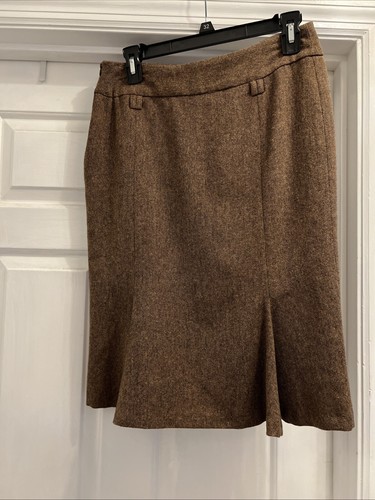 Zara Damen Basic Braun Tweed Wollmischung Hohe Taille Gefüttert Bleistiftrock Gr. 6