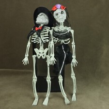 Halloween Skeleton Bride  Groom prop hanging dead 16" Mr  Mrs black hat/veil
