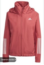 Adidas Bsc 3 Stripe Rain Coat With Hood Womans Sz L G 