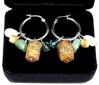 Jewelry Earrings Silver~925~''F.A.S.''Glass Stone Bead Blue Brown #724