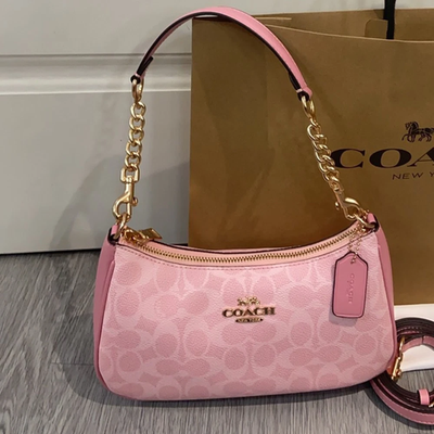 COACH Teri Shoulder Bag In signature canvas/Gold/Powder Pink New