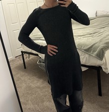 Tahari Sweater Dress Womens Small S Gray 100% Cashmere Crew Neck Long Sleeve