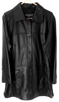 Centigrade Black Leather Coat Jacket Lined Buttons Medium Classic Mobwife Y2K