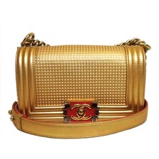 Chanel Boy Series Leather Shoulder Bag Women Gold One Size