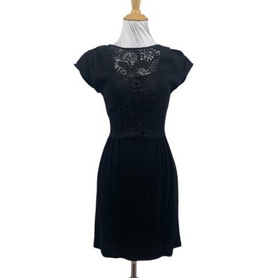 Sandro Dress Womens 1 Black Lace Inset Bodice Cap Sleeve Back Blue Zip Up Sheath