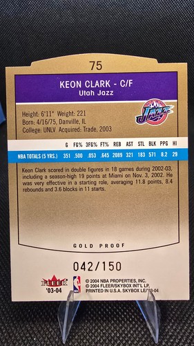 2003-04 SkyBox Limited Edition Keon Clark Gold Proof #'d 42/150 Card #75 - Picture 2 of 2