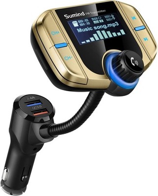 Car Bluetooth FM Transmitter - Wireless Radio Adapter with 1.7 Inch Display &...