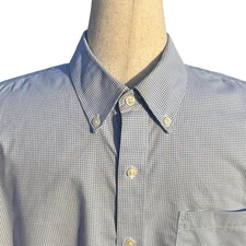 L.L.Bean Mens Gingham Shirt Sz L Blue Striped Long Sleeve Traditional Preppycore