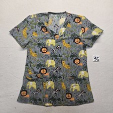 Uniforms Scrub Top Shirt Safari Animals Colorful Zoo Adult Size S Small