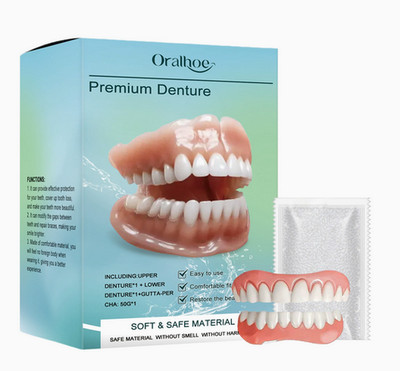 Silicone Denture Set with Soft Gum Upper Lower False Teeth Veneers for Men Women
