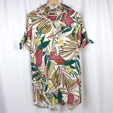 NWT J Valdi Funky Palm Tie Sleeve Button Shirt Dress Size Medium Swim Cover Up