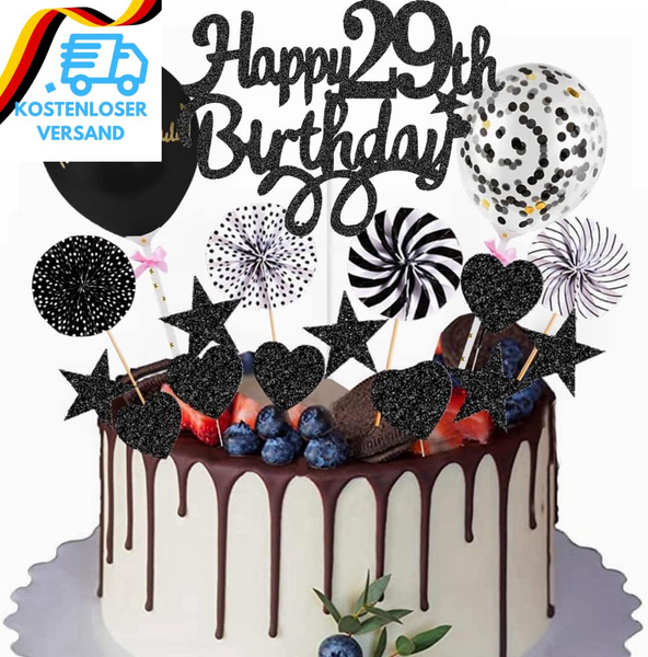 Happy 29Th Birthday Tortendeko Schwarz Tortendeko 29 Geburtstag Deko Kuchen Topp-image