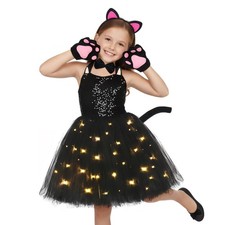 Ekoropshop Black Cat Costume for Girls LED Light Up Dress with Ears Headband ...