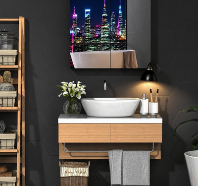 Bathroom Mirrored Cabinet, Steel Frame Medicine Cabinet, Wall-Mounted Storage
