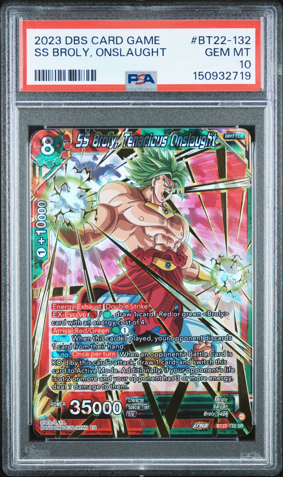 2023 DRAGON BALL SUPER CARD #BT22-132 SS BROLY TENACIOUS ONSLAUGHT PSA 10