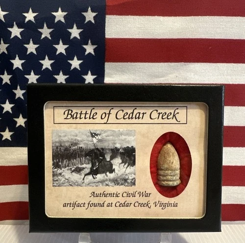 Civil War Bullet from Battle of Cedar Creek, with Display Case,with COA