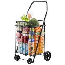 Shopping Cart, Folding Grocery Utility Cart with Swivel Wheels, 90 LBS Large Loa
