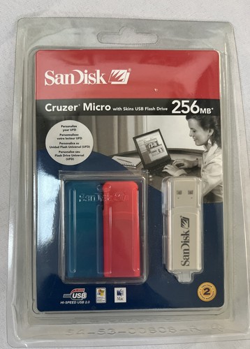 Vintage SanDisk Cruzer Micro 256MB USB Flash Drive W/ Two Skins New Sealed RARE
