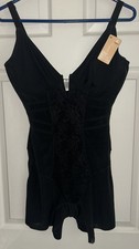 Shapewear Lace Deep V-Neck Tummy Control Mid-Thigh Bodysuit Large