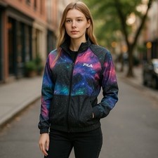 Fila Sport Galaxy Cosmic Bliss Lightweight Zip Windbreaker Mesh Bottom Jacket M